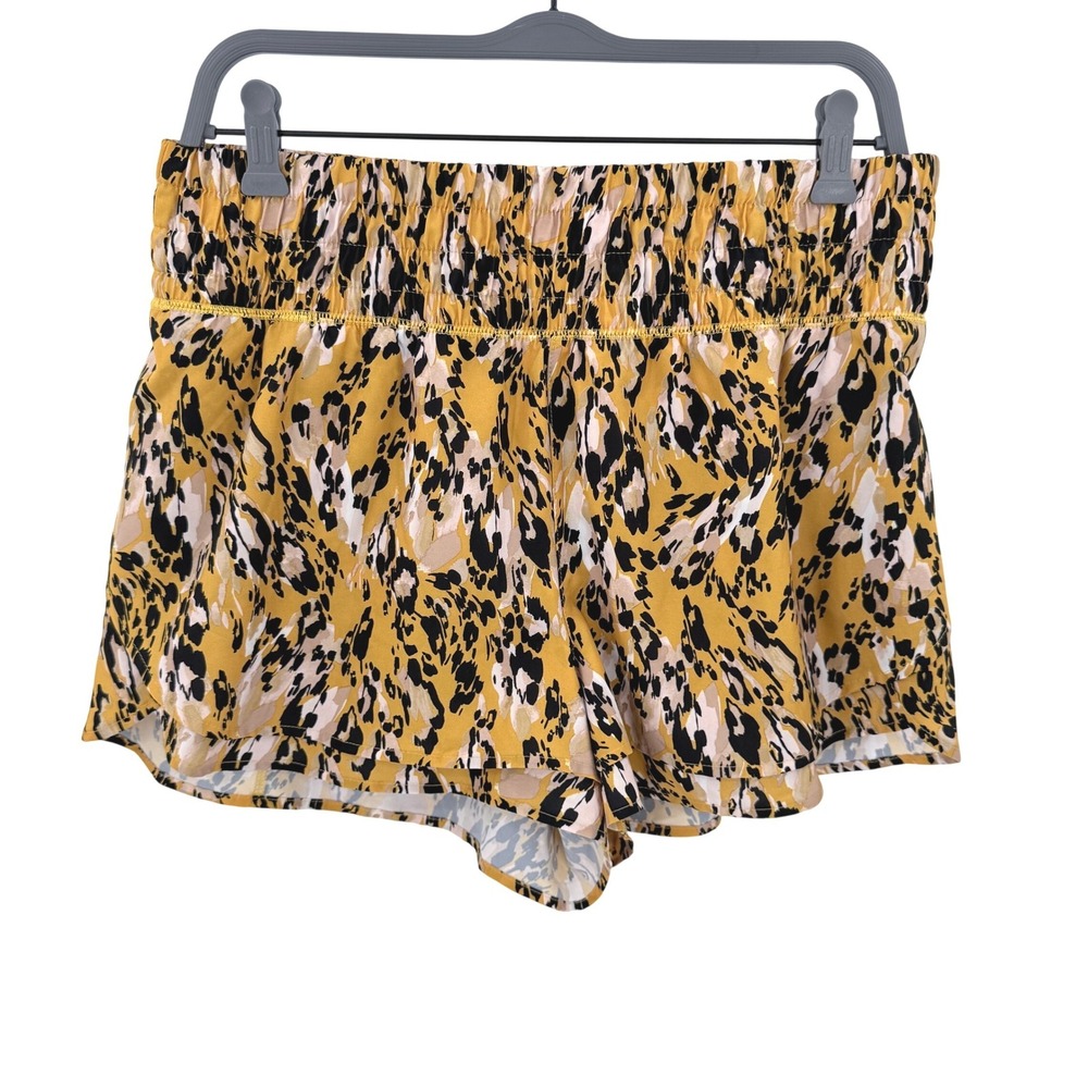 Calia Yellow Leopard Print Smocked Waist Athletic Running‎ Shorts Womens Large